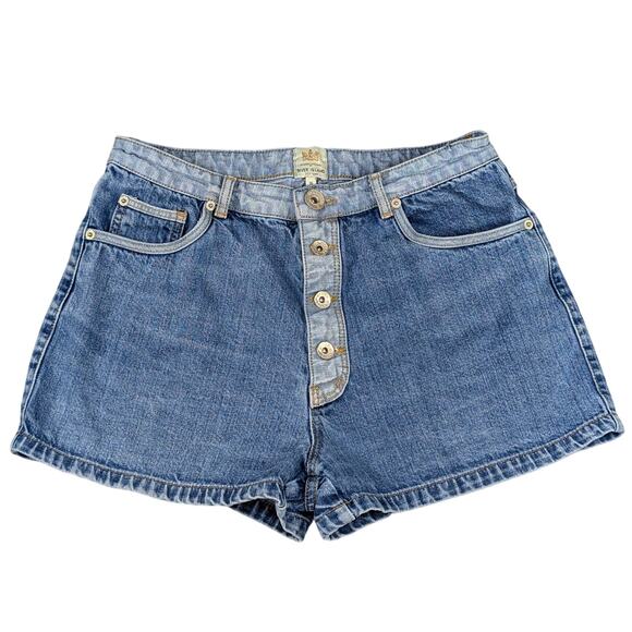 River Island Pants - River Island Denim Shorts UK 16 (US 12) Button Fly Colorblock Y2K Festival